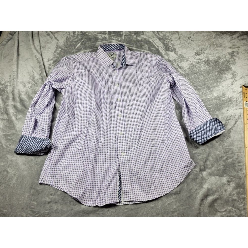 Jos. A. Bank 1905 Dress Shirt Men 2XL Purple Check Tailored Fit Flip Cuff